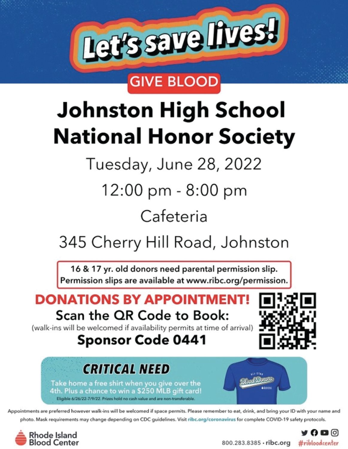 To make an appointment for the drive, visit this link: https://donate.ribc.org/donor/schedules/sponsor_code (and type in 0441 as the sponsor code in which the Johnston High School drive will pop up and you can schedule your appointment).